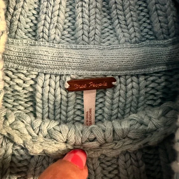 Free People Teal Cable Knit Turtleneck Sweater - Picture 3 of 3
